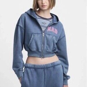 Gap x Madhappy Cropped Zip Up Hoodie Blue Sz Medium NWT $108